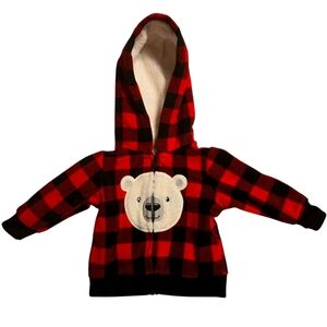 Infant Red Plaid Bear Hoodie, Size 3 Months